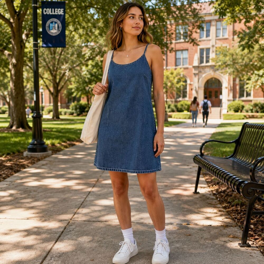 Vintage GAP Denim Slip Dress Y2K Spaghetti Strap Blue Cotton Mini Size M